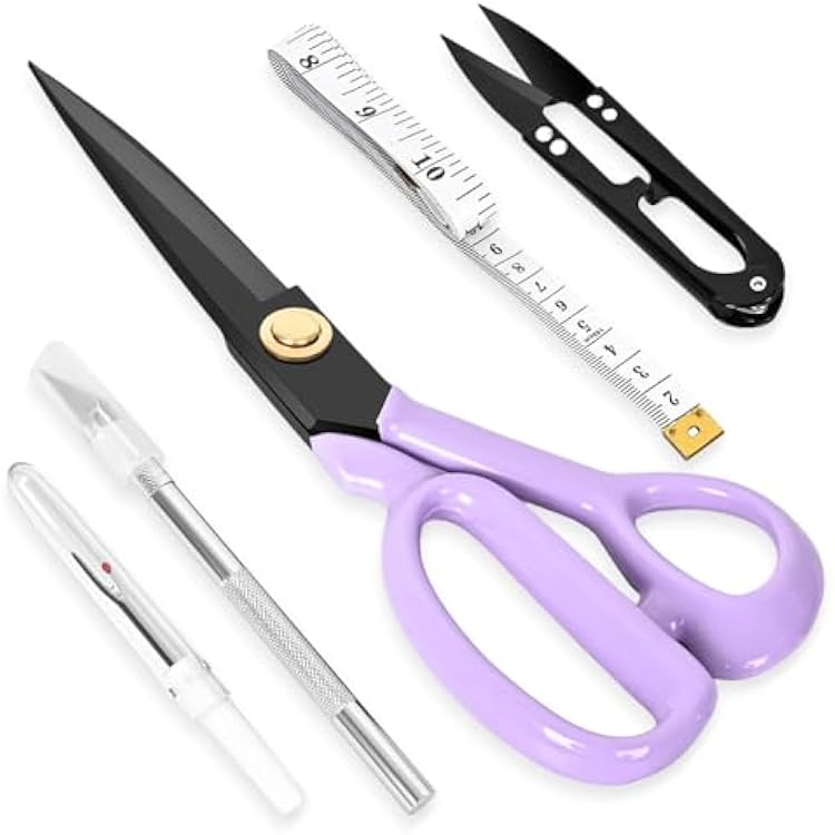 Professional Tailor Scissors Heavy Duty - Multi-Purpose Sewing Fabric Scissors for Leather Cutting Industrial Sharp Shears Home Office Arts, and Crafts 10 Inch Purple