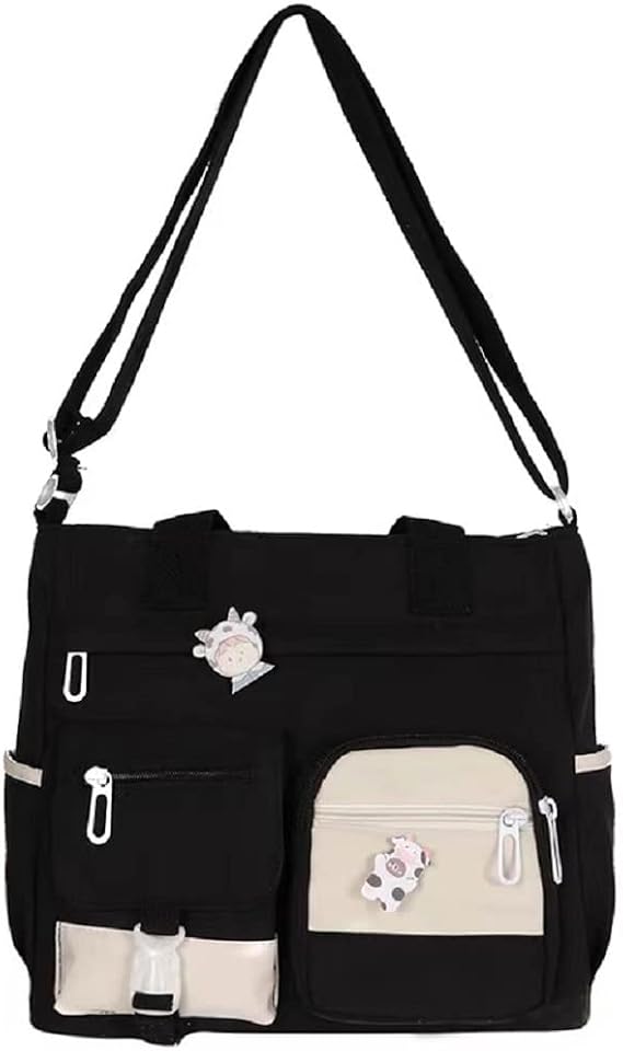 Cute Messenger Bag for Women Kawaii Cross Body Bag with Kawaii Stuffs Kawaii Backpack Tote Bag (Black)