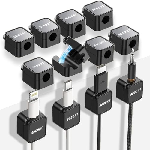 Magnetic Cable Clips, 12 Pack Self Adhesive Cord Holder, Ideal Cable Magnetic Cord Organizer Wire Keeper for Desk, Nightstand, Phone Charger Cable, Computer, Home, Office-Black