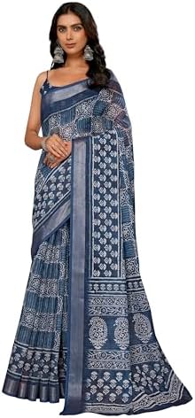 Janasya Indian Saree for Women Casual Evening Wear Saree with Unstitched Blouse