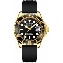 GUANQIN Men Vintage Automatic Self-Wind Mechanical Wrist Watch Sapphire Crystal Business Calendar Luminous Waterproof Clock Man Stainless Steel Case Rubber Strap Wristwatch