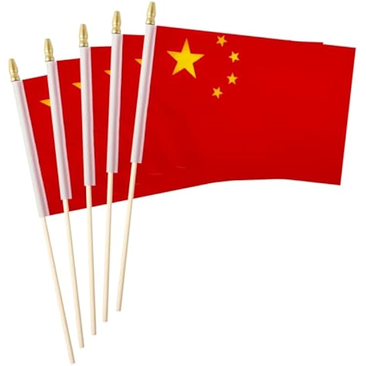 5 Pack China Chinese Small Mini Wood Hand Held Stick Flag,Suitable For Various Holiday Parties, World Cup, National Day, And National Flag Day.