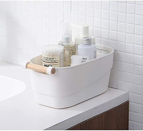 RyddeligHome Small Bathroom Storage Basket Organiser, 5L 27x14.5x12cm | White Plastic Caddy for Toiletries, Small Stackable Container Box for Under Sink Cabinet Cupboard, Pack x 1