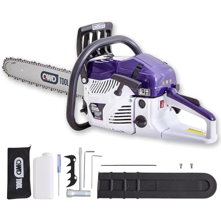 QWD 62CC 2-Cycle Gas Powered Chainsaw with 1822-Inch Guide Bar, 2.0-KW 3.8-HP Handheld Cordless Chainsaw For Forest, Wood, Garden and Farm Cutting Use 18 Inch
