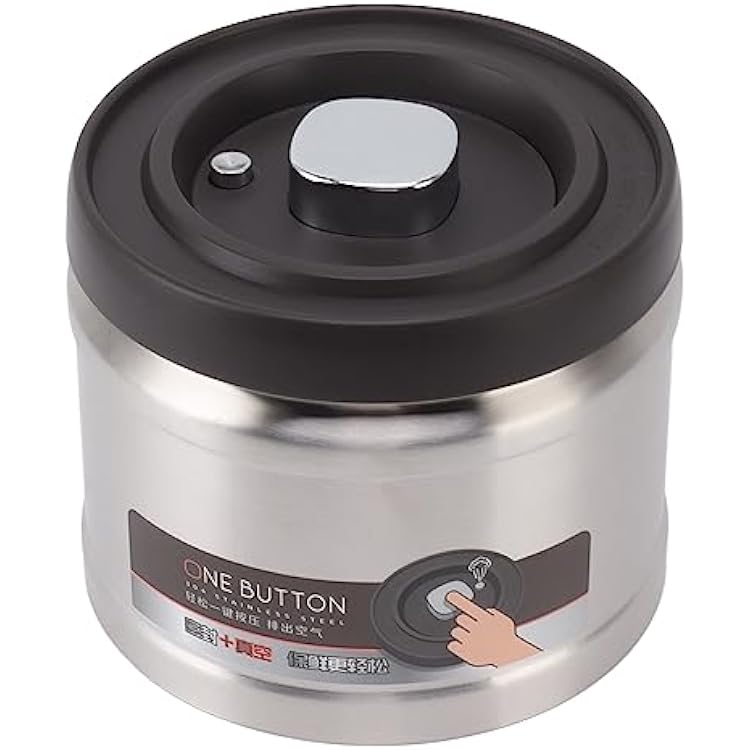 Aoresac Vacuum Sealed Coffee Container, 304 Stainless Steel Press Type, Airtight Storage Container for Coffee Beans, Tea, Nuts 1100ML Stainless Steel Color