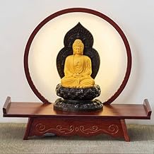 Asian Statue Display Stands with LED Lamp, Buddha Statue Stand Wood Carving Holder, Guanyin Sculpture Stand, Home Craft Antique Collectible Pedestal Vase Base