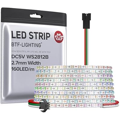 BTF-LIGHTING WS2812B IC RGB 2.7mm Ultra Narrow LED Strip 0807SMD DC5V Individually Addressable 16.4FT 160Pixelsm 800LED Dream Color Tape Light for Home DIY Decoration IP30 No Adapter or Controller