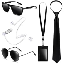 GIFIKOI MIB Agent Costume Set Secret Service Costume Accessories Earpiece Sunglasses Zipper Ties ID Card for Men Halloween Alien Party Dress Up