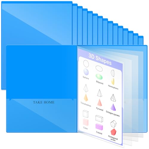 Henoyso 24 Pcs School and Home 2 Pocket Folders with 4 Clear Inner Pockets Plastic Heavy Duty Homework Folders Parent Teacher Communication for Student Home Office Classroom,11 x 9 Inch Blue