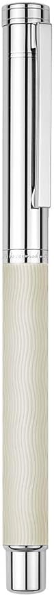 HongDian White Wave Pattern Stainless Fountain Pen, Iridium Fine Nib Classic Pen, Includes Metal Case and Ink Converter