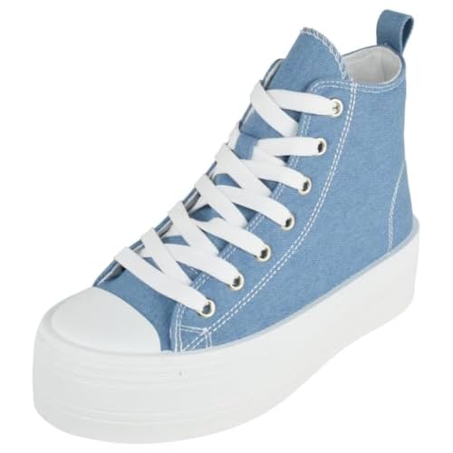 TOP Moda Women High Top Platform Sneakers Canvas Lace-Up Fashion Shoes Flatform Thick Sole Casual Streetwear Trainers Sherry-1