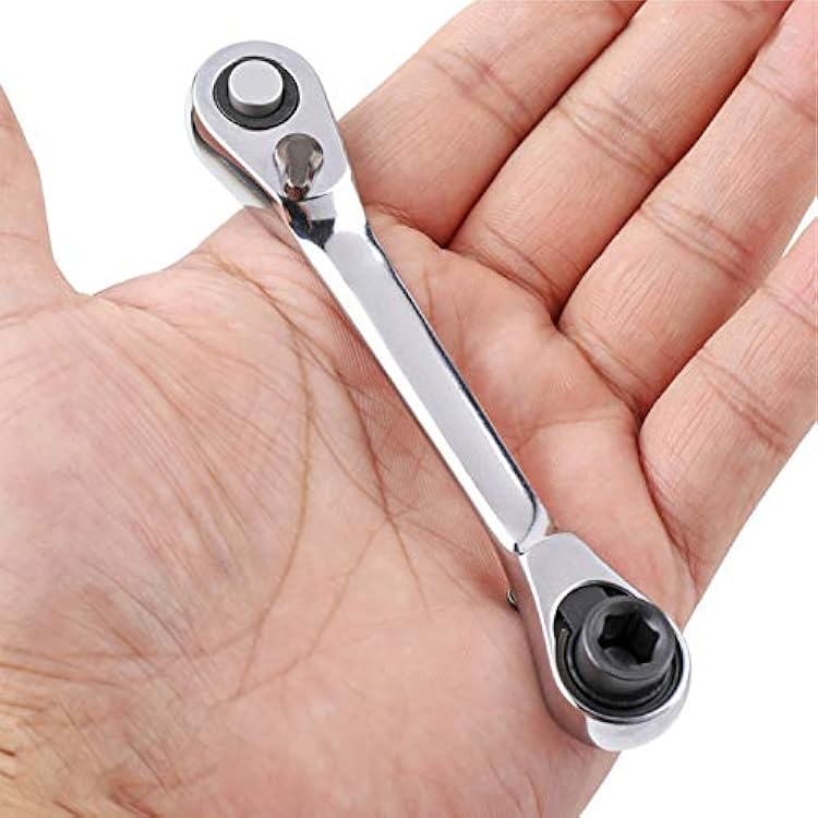 14 Inch Mini Double Headed Ratchet Wrench 72 Tooth Drive Socket and Screwdriver Bit Ratchet Set Rotator 5 Degrees Quick Install Release Ratchet Accessories Tool Silver