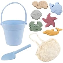 Biubee 9Pcs Silicone Sand Toys for Baby with Portable Beach Bag - Kids Beach Set with Beach Toy Molds Shovel Bucket Set - Toddler Sandbox Toys for Kids Outdoor Summer Playset