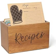 LBEMEY Acacia Wood Recipe Organizer - Farmhouse Recipe Holder Storage Organizer for Kitchen, Family, Wedding