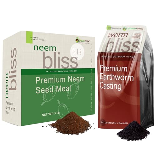 Worm Bliss 1 Gallon  Neem Bliss 5lbs - Worm Castings for Plants & Neem Cake for Plants - Neem Seed Meal - Neem Meal Fertilizer - Neem Powder for Plants - Earthworm Castings Organic Fertilizer
