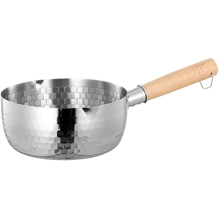 Food Grade 304 Stainless Steel Yukihira Pan, Traditional Japanese Saucepan with Wood Handle, Milk Sauce Pan for Ramen Tempura Milk 38.5X18X8.5CM