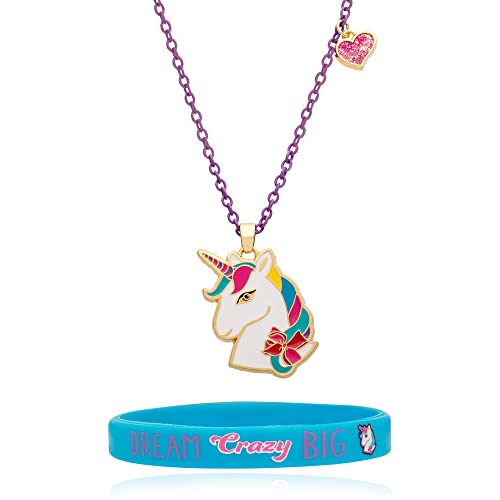 JoJo Siwa Unicorn Necklace and Bracelet - Yellow Gold Tone Plated Unicorn Necklace  Rubber Bracelet - Official License