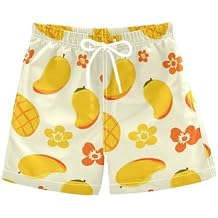 DOMIKING Mango Flowers Yellow Toddler Boys' Swim Trunks Mesh Lining Swim Shorts for Boy Kids Adjustable Waist