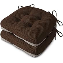 Indoor Kitchen Chair Cushions Set of 2 18"X16.5"X3" Soft Anti Slip Dining Chair Pads Tufted Kitchen Seat Cushion with Ties, Brown