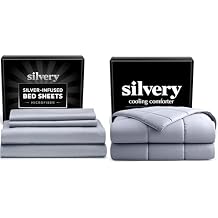 Silvery Save More Bed Sheets (Size) Cooling Comforter (Size) Value Bundle Ultra Soft, Cooling, and Self-Cleaning Sleep System