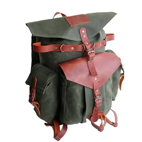 Multicolor-useful Bushcraft Backpack- Leather&Waxed Canvas Rucksack,Travel, Camping,Hiking,Personalized,adventure gear,large military