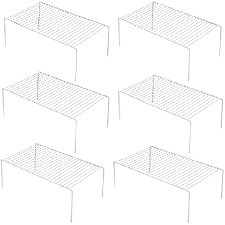iPEGTOP Set of 6 Large 15.7 x 9.4 Inch Kitchen Cabinet Organizer Shelf, Wire Freezer Storage Shelves Rack, Rustproof Steel Metal Shelf Riser for Dish Plates Pantry Cupboard Organization, White