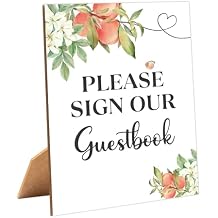 White Floral Peach Please Sign Our Guestbook Sign for Baby Shower, 1 Pack Wooden Sign with Stand Tabletop Decor, Baby Shower Decoration, Gender Neutral Party Supplies - WGD31