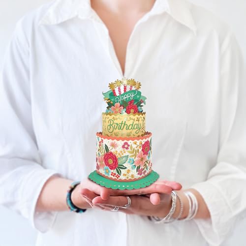 Freshcut Paper Pop Up Cards, Mini Blooming Birthday Cake, 6 Inch Mini 3D Popup Greeting Card, Birthday Cards, Happy Birthday Card, Blank Notecard & Envelope