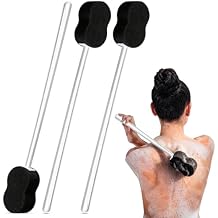 3 Pieces Long Handle Sponge 22.4'' Back Sponge on a Stick Body Brush Handled Washer Scrubber for Foot Body Limited Motion(Yellow)