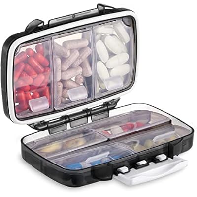 Fullicon Portable Pill Organizer Weekly, Small Travel Pill Case with 7 Compartment, Moistureproof and Airtight Pill Box, Travel Pill Holder for VitaminsFish OilsSupplements