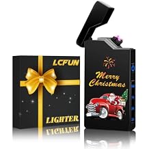 LcFun Christmas Stocking Stuffers for Men Adults, Christmas Birthday Gifts for Men, White Elephant Gifts Electric Lighter, Windproof Plasma Rechargeable Lighter for Candles, Camping (Christmas Black)