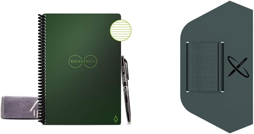 Rocketbook Smart Reusable Notebook - Lined Eco-Friendly Notebook with 1 Pilot Frixion Pen & 1 Microfiber Cloth Included - Terrestrial Green Cover, Executive Size 6 x 8.8 & PenPencil Holder