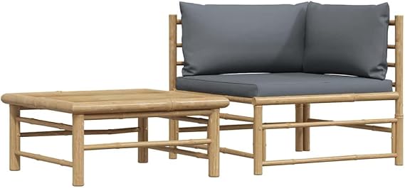 2 Piece Bamboo Garden Lounge Set with Weather-Resistant Cushions, Modular Corner Sofa for Outdoor Patio, Balcony, or Terrace Seating