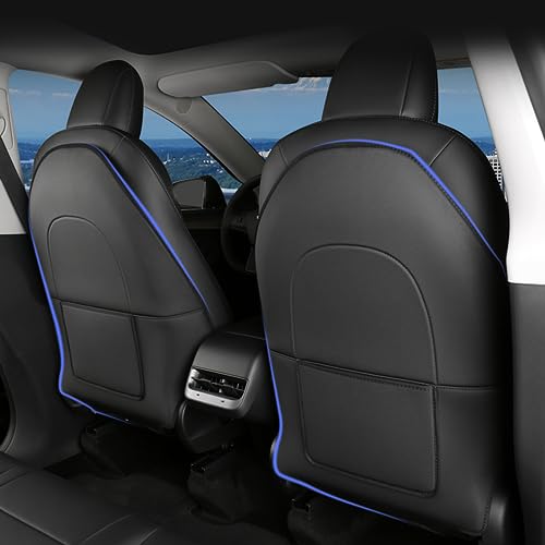 ANTETOKO Tesla Model 3YSX Leather Seat Back Protector,Wear-Resistant Backseat Kick Mats with Organizer Pocket,Waterproof Scratchproof Dirt-Resistant Protection - 2 PCS Black