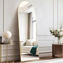 DUMOS Arched Full Length Mirror with Stand Floor Standing Aluminum Frame for Bedroom Body Hanging Leaning Modern Simple Home Decor Shatter-Proorf Nano Glass Wall Cloakroom Natural Black 59"x16"