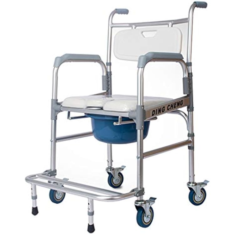 Elderly 4 in 1 Commode ChairWheeled Toilet SeatWheelchair Shower Room Transport ChairBathroom Bath Stool, 4 Wheel Brake