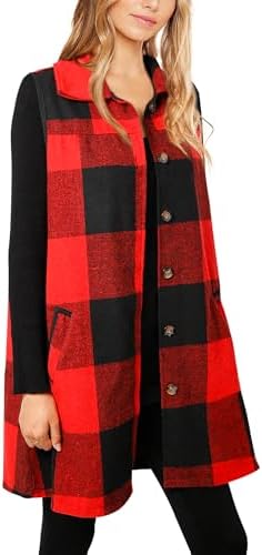 Womens Plaid Vest Buffalo Casual Lapel Open Front Sleeveless Cardigan Jacket Coat with Pockets
