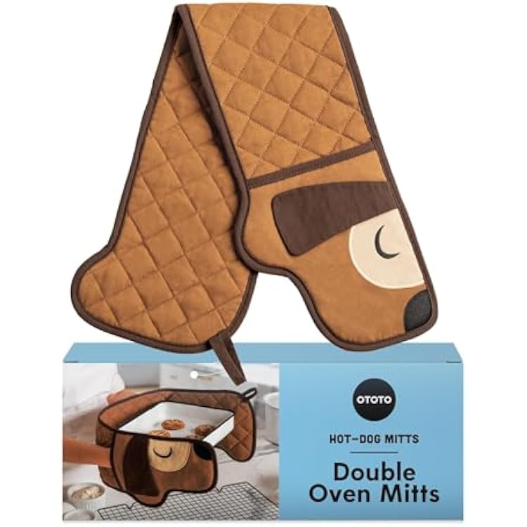 OTOTO Hot-Dog Double Oven Mitts Cute Funny - Gifts for Dog Lovers, Dachshund Themed Gifts, Heat Resistant, Kitchen Gadgets Brown