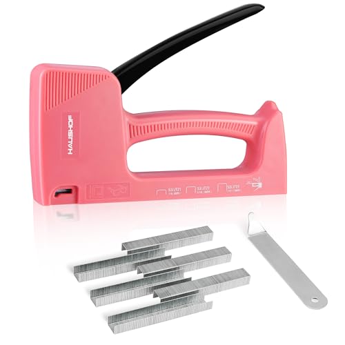 HAUSHOF Light Duty Staple Gun, Upholstery Staple Gun with 800PCS JT21 Staples and Stapler Remover, Fits JT21 Staple of 14, 516 & 38, Used for Wood, Classroom, Crafts, DIY, Decoration Pink