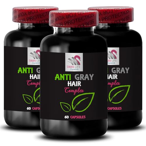Anti Gray Hair Supplement - Anti Gray Hair Complex - Color Vitality, Restore Natural Color, Hair Brilliance, Gray Reduction, Hair Pigmentation, Color Refreshing, Lustrous Color 3 Bottles 180 Capsules