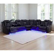 Power Recliner Sofa Sectional Couches with LED Light,Leather Reclining Corner Sectional Sofa Set with 2 Recliner Seats,Cup Holder,Storage Console for Living Room,Black