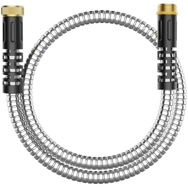6ft Metal Garden Hose, Short Metal Hose with Female to Male Fitting, Water Lead-in Hose Extension, Stainless Steel Hose Extension Adapter for Hose ReelRV, Durable, Flexible, Lightweight