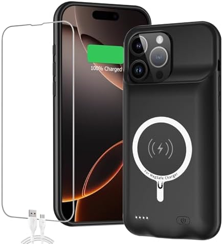 Battery Case for iPhone 16 Pro Max, 12000mAh Capacity Portable Charger Case Rechargeable Smart Battery Pack Compatible with iPhone 16 Pro Max 6.9 inch Charging Cover Support Wireless Charging-Black
