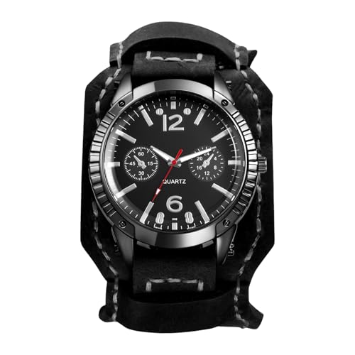OIDEA Steampunk Leather Cuff Watch: Men Women Vintage Punk Rock Wide Leather Band Analog Quartz Wrsit Watches Big Face Round Dial Outdoor Casual Sport Watch