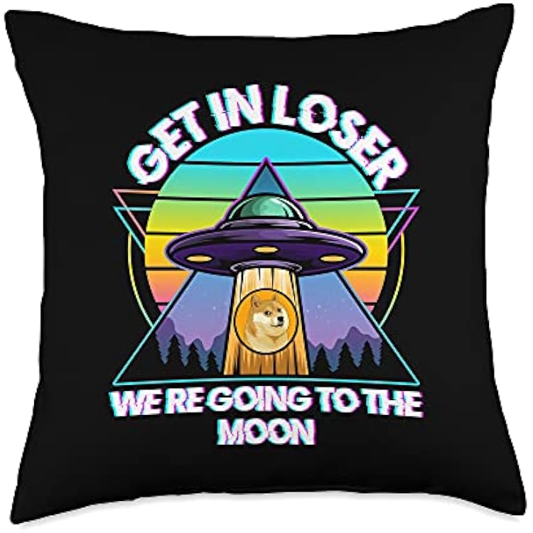 We Are Going to the Moon Funny UFO Dogecoin Crypto Retro Throw Pillow