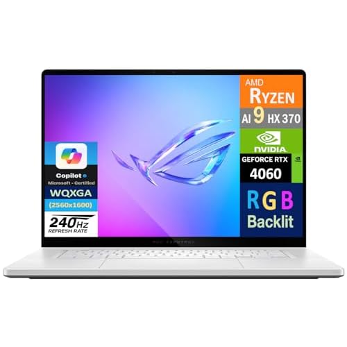 ASUS ROG Zephyrus G16 Gaming Laptop 16.0 240Hz AMOLED WQXGA Display AMD Ryzen AI 9 HX 370, GeForce RTX 4060 8GB, 16GB LPDDR5X, 2x512GB PCIe SSD 1TB, RGB KB, WiFi 7, Webcam, Win 11 Pro