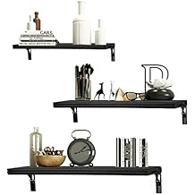 evron Floating Shelves Wall Mounted Set, Water Proof Wall Shelves for Living Room, Dining Room, Bedroom, Kitchen, Office and Greenhouse (Black Set of 3)