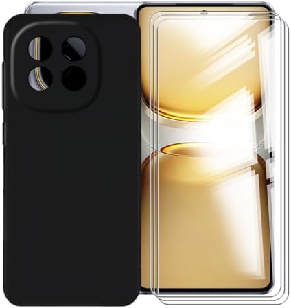 for Vivo iQOO Z10 Turbo+ (6.78") Case, with [ 3 x Screen Protector Tempered Glass Film], Black Soft Silicone Cover Shockproof Bumper Protection Case for - Black