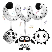 Baby Hanging Stroller and Car Seat Toys High Contrast Baby Toys for Newborn Black and White Sensory Plush Activity Toy for Babies 0-6 Months-OWL