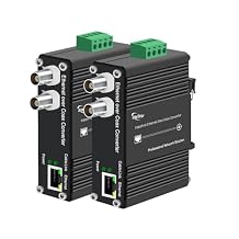 Industrial DIN Rail EoC Converter Hub, Ethernet Over Coax, 10/100Mbps up to 1200m, 2-Port BNC for 7-Channel Daisy Chain, 18-48V DC, Surge Protection for CCTV Surveillance